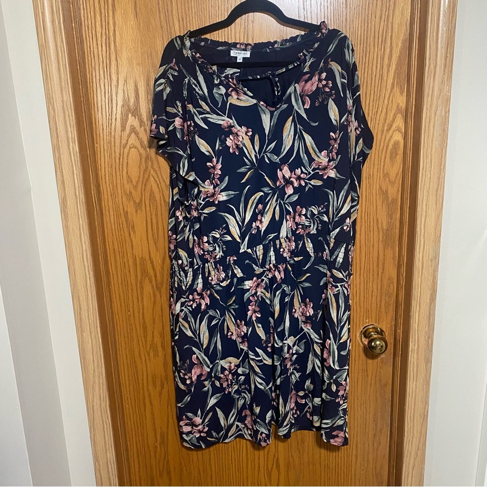 Navy blue floral empire waist dress